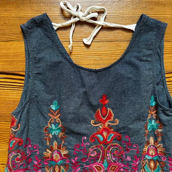 Entro blue denim pink embroidered tassel tank top SIZE M - Picture 3 of 5